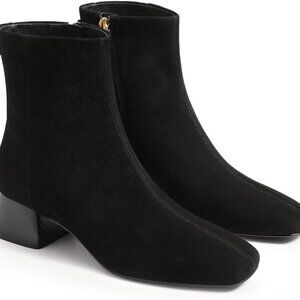 Womens Ankle Boots Chunky Low Heel Square Toe Booties Side Zipper Winter Dress S